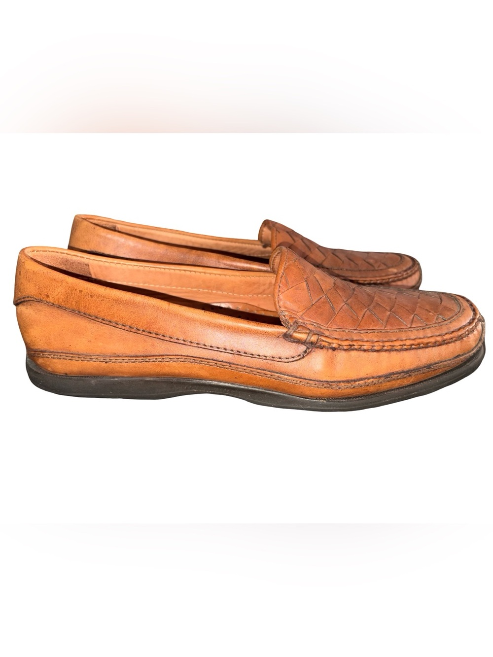 Johnston & Murphy Woven Leather Loafers Mens 13M Brown Basketweave Slip On - Picture 6 of 13